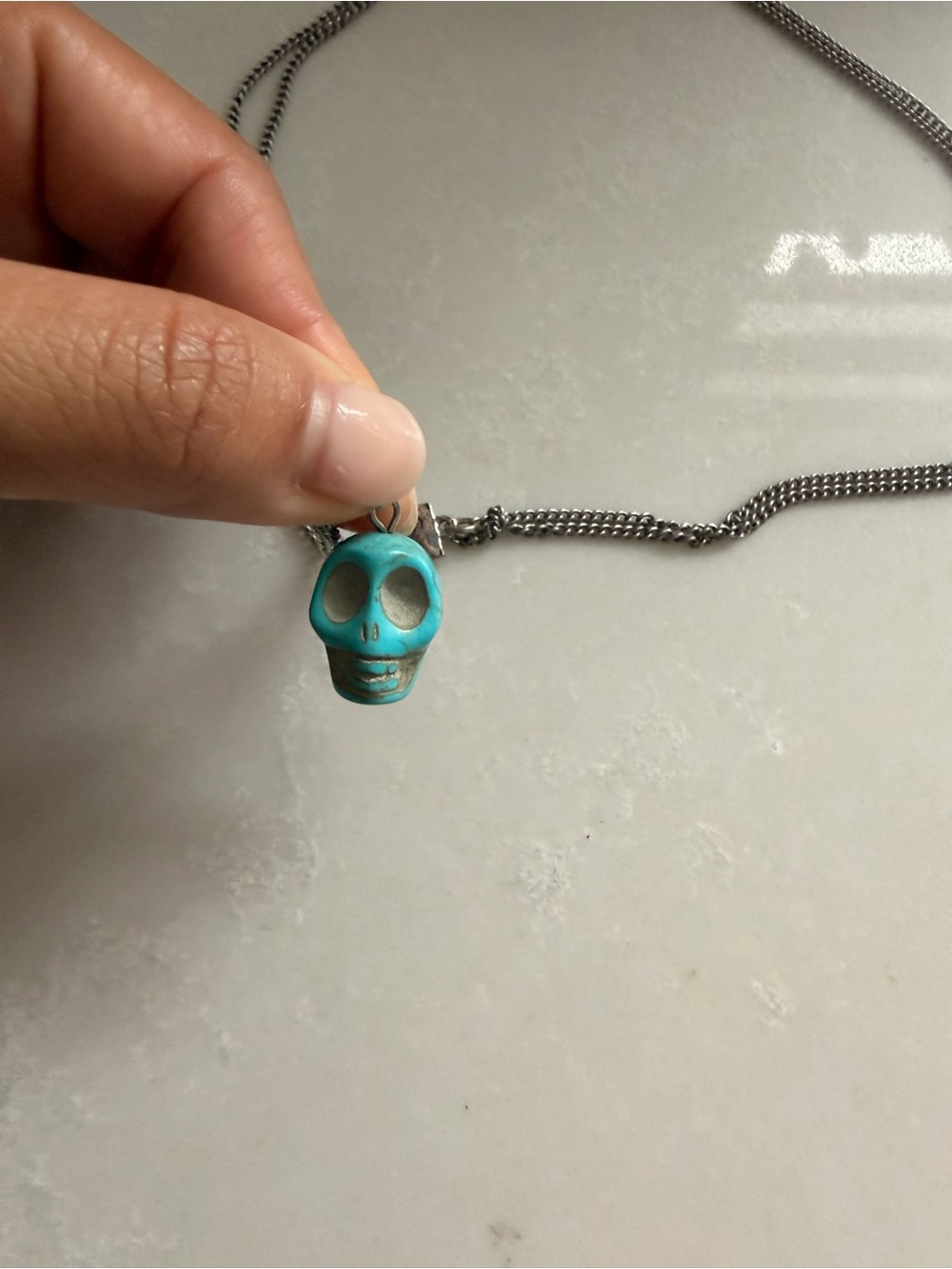 Turquoise Skull Pendant Necklace - Women's Fashion Jewelry